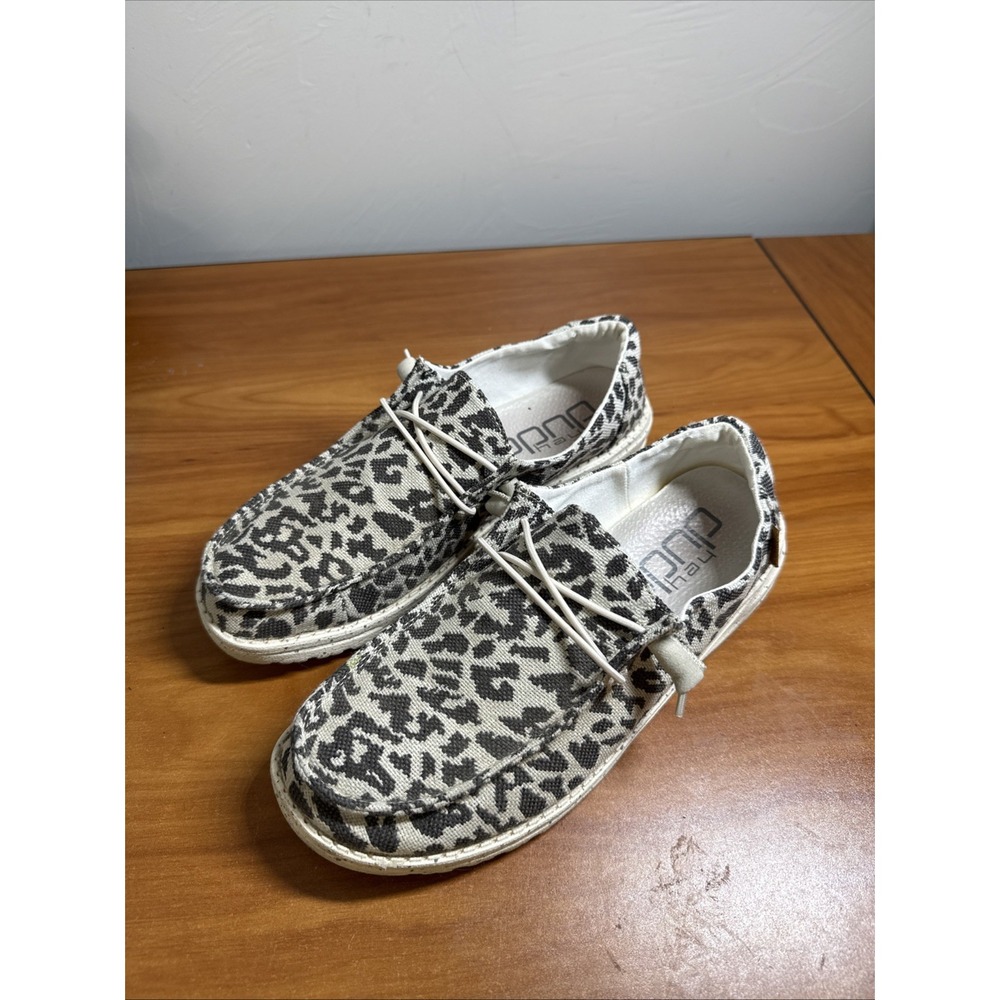 Hey Dude Wendy Woven Cheetah Gray Womens Size 9 Casual Walking Slip On Shoes